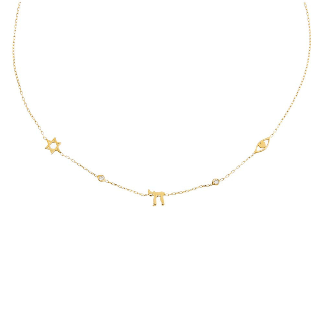 By Adina Eden - Jewish Symbols Bezel Charm Necklace - ModernTribe