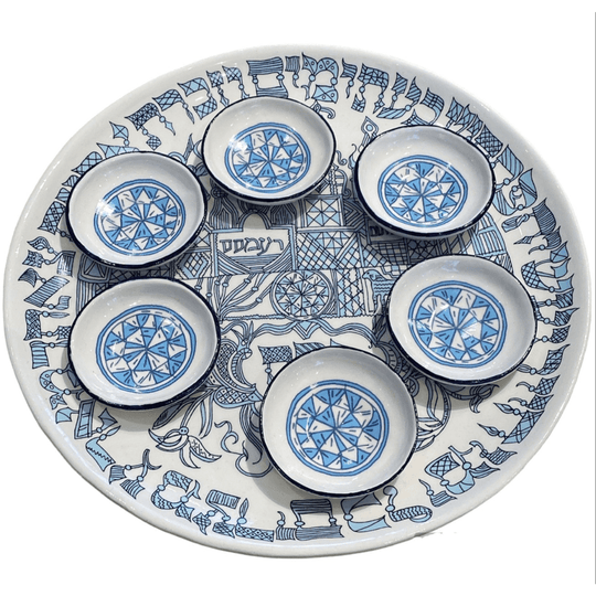 German Blue Ceramic Seder Plate by Israel Museum