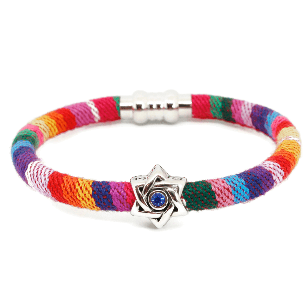 My Tribe by Sea Ranch Jewelry Bracelets 6.5" Rainbow Swarovski Star of David Woven Cotton Bracelet