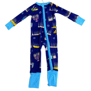 Amy Kritzer Becker - Hanukkah Many Menorahs Bamboo Onesie Pajamas - (Baby Sizes 3M - 24M) - ModernTribe
