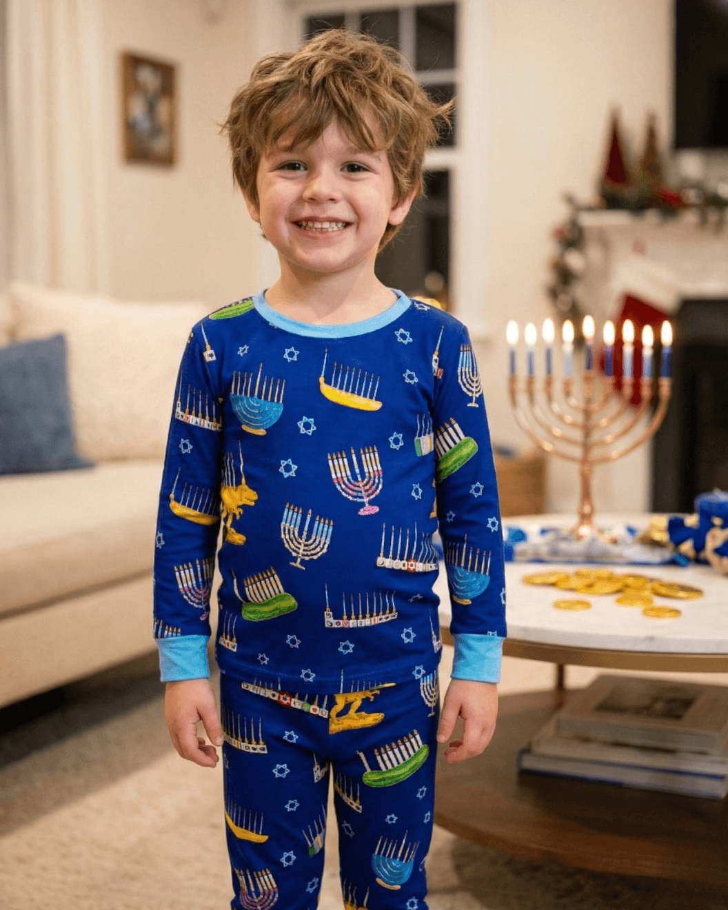 Amy Kritzer Becker - Hanukkah Many Menorahs Bamboo Pajamas - (Kids Unisex Sizes 2T - 14) - ModernTribe