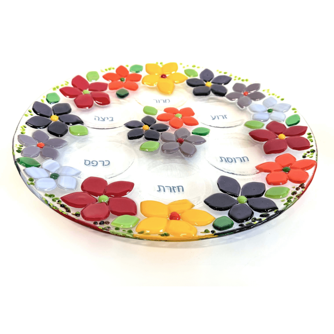 Shevi B Glass Creations - Handmade Fused Glass Floral Seder Plate - ModernTribe