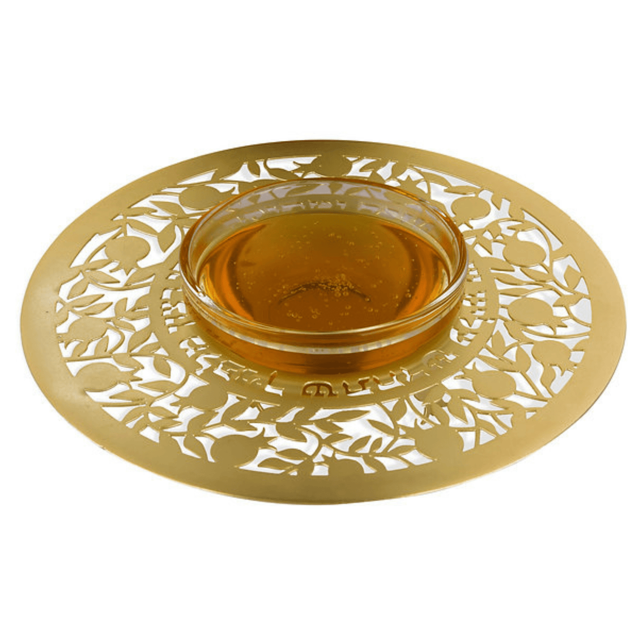 Dorit Judaica Honey Dishes Honey Dish With Pomegranates - Gold