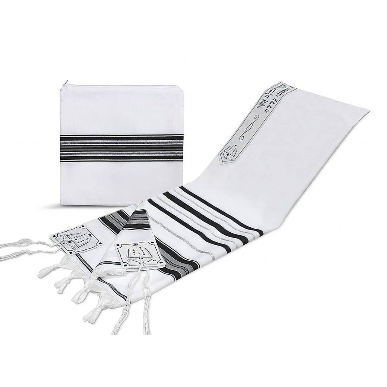 Aviv Judaica - Elegant Black and Silver Acrylic Tallit Set - (Size: 24" x 72") - ModernTribe