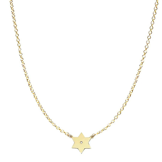 Golda Star of David Diamond Necklace - (Sterling Silver, Gold-Plated or Two-Tone)