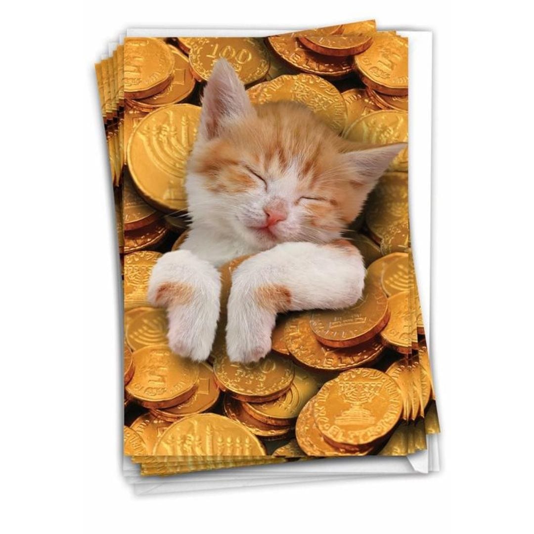 NobleWorks - Sleepy Cat in Gelt Cards, Pack of 12 - ModernTribe