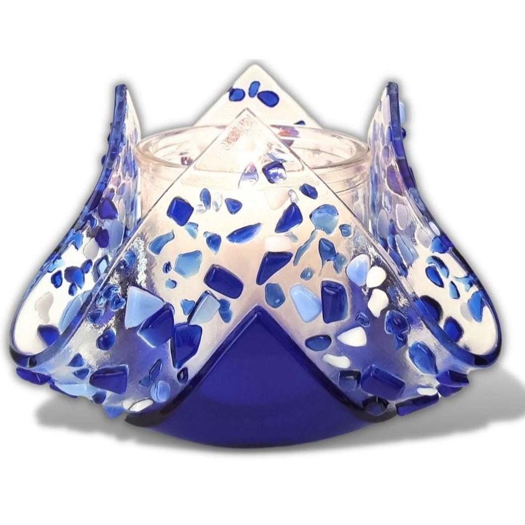 Shevi B Glass Creations Candlesticks Yahrzeit Candle Holder - Blue Stone