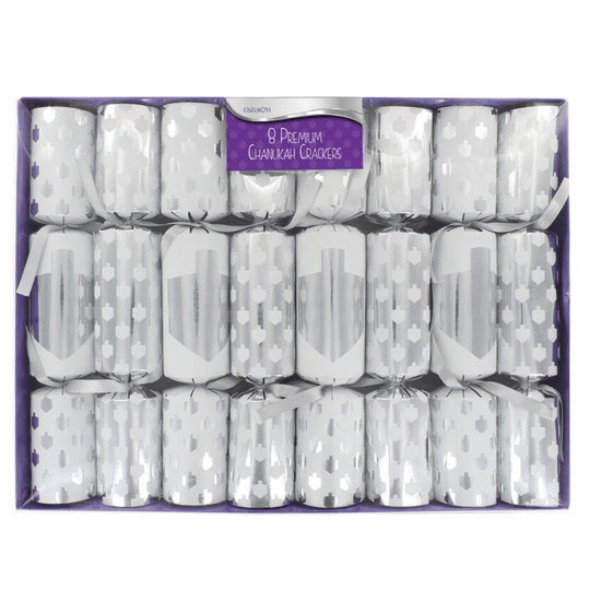Premium Silver Hanukkah Crackers - Set of 8