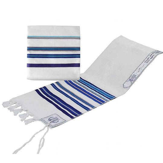 Bar/Bat Mitzvah Blue Wool Bnai Ohr Tallit Set - (Size: 13" x 64")