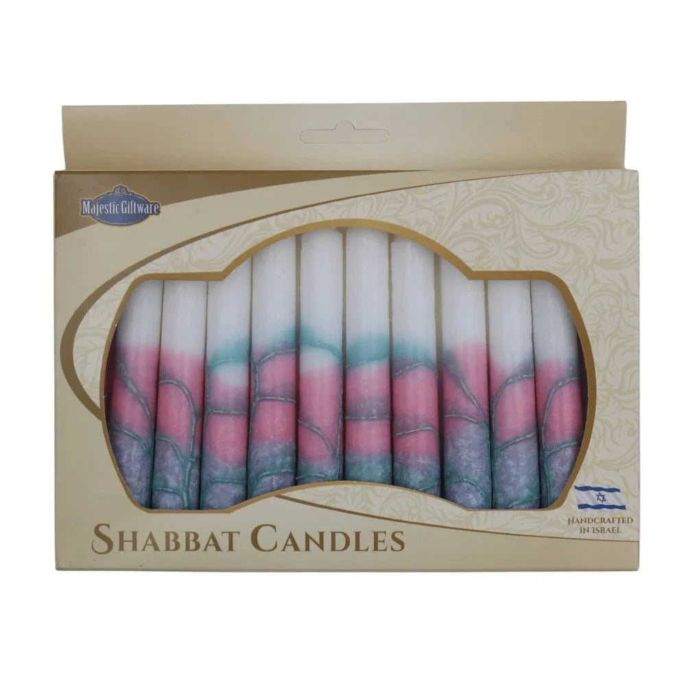 Safed Shabbat Candles Israeli Hand-Crafted Turquoise and Pink Shabbat Candles | Set of 12