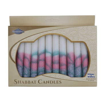 Safed Shabbat Candles Israeli Hand-Crafted Turquoise and Pink Shabbat Candles | Set of 12