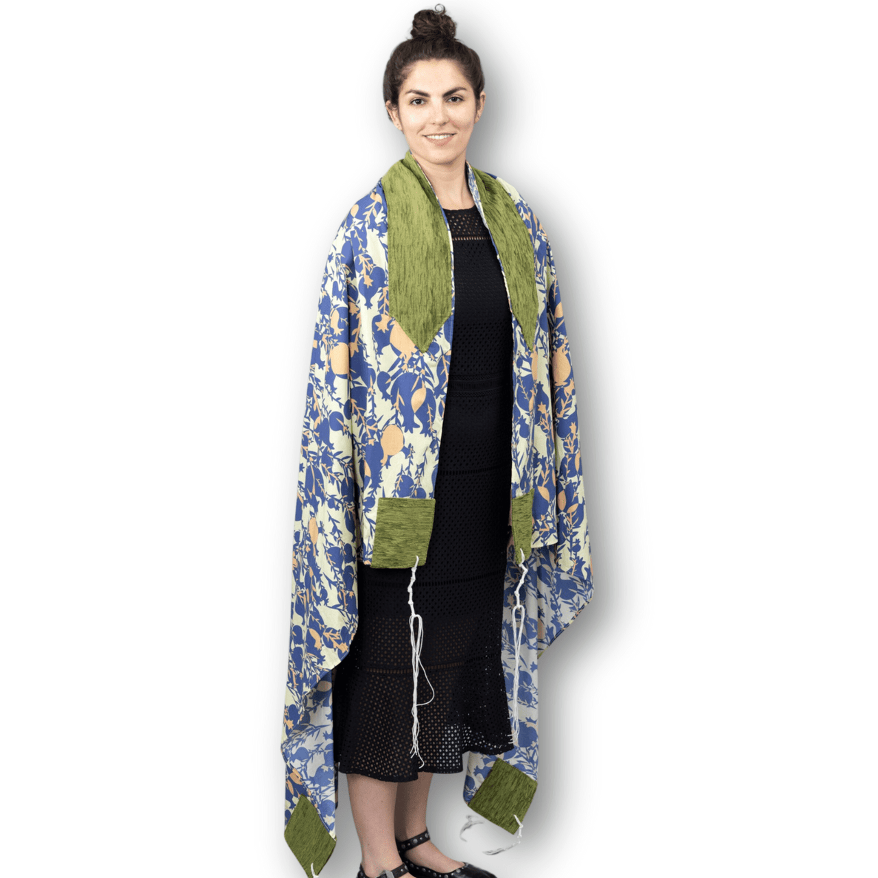 Elly Bovarnick Studios - Blue Pomegranates with Green Cotton Tallit - ModernTribe
