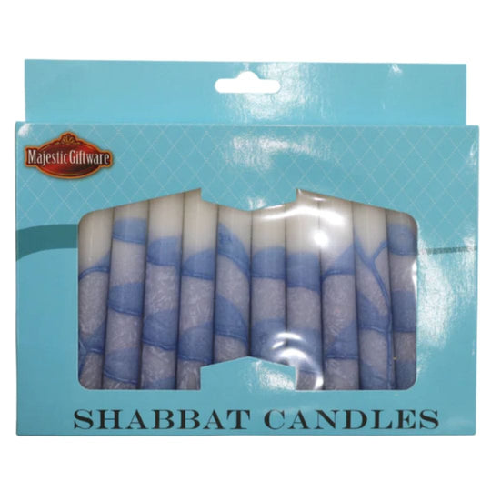 Light Blue and White Shabbat Candles - 12 Pack
