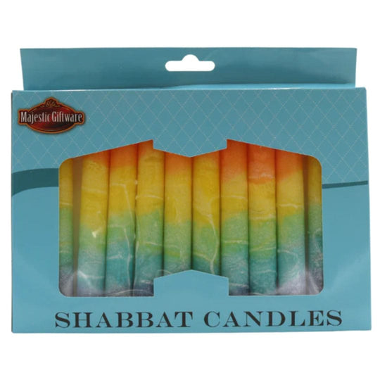 Rainbow Multi-Colored Shabbat Candles - 12 Pack