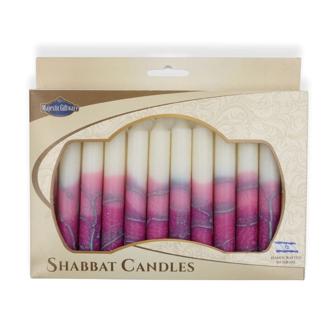 Majestic Giftware Shabbat Candles Israeli Hand-Crafted Turquoise and Pink Shabbat Candles | Set of 12
