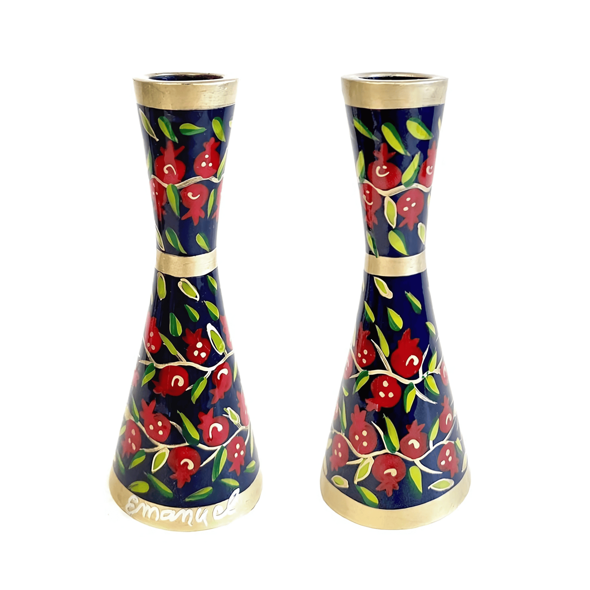 Yair Emanuel Candlesticks Painted Red Pomegranate Candlesticks by Yair Emanuel