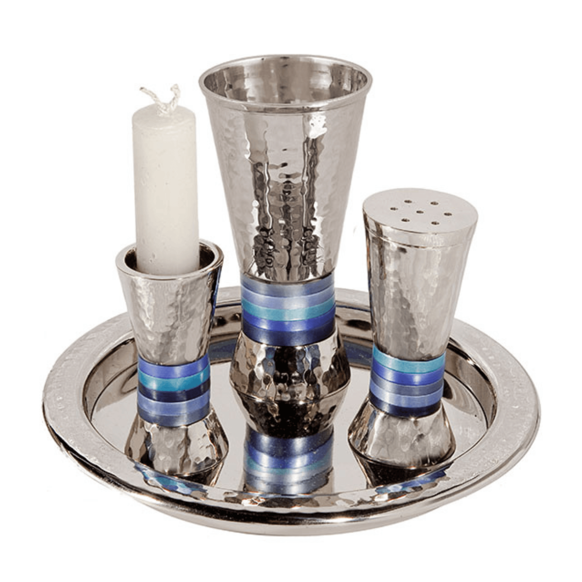 Yair Emanuel Havdalah Sets Blue Rings Hammered Havdalah Set by Yair Emanuel