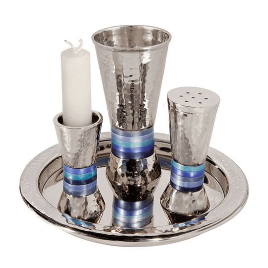 Blue Rings Hammered Havdalah Set by Yair Emanuel