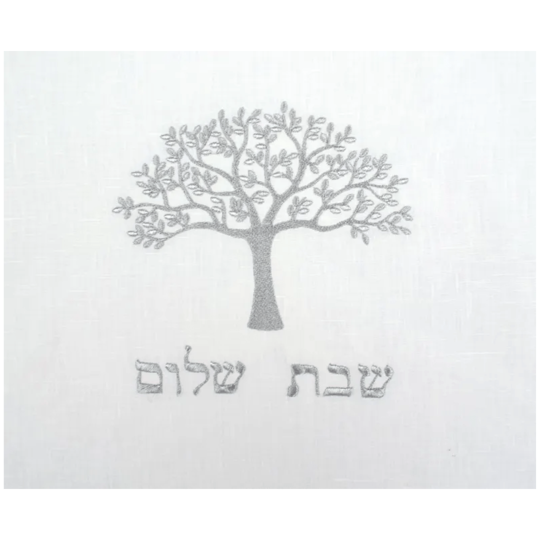 Three Generations Challah Covers Tree of Life Linen Challah Cover with Silver Embroidery