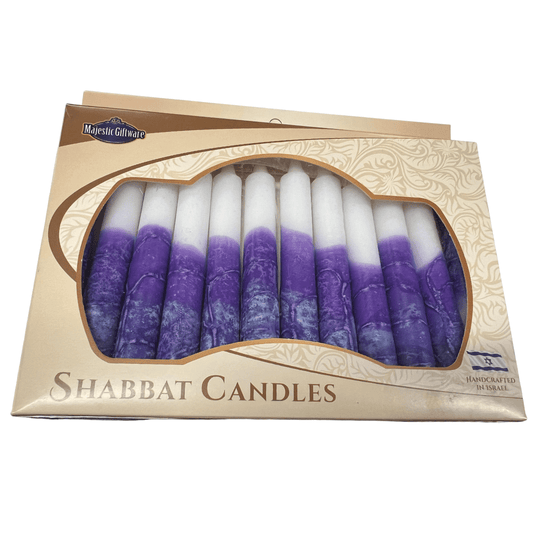 Israeli Hand-Crafted Purple Shabbat Candles | Set of 12