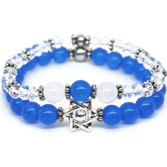 Blue and White Jade Star of David Bracelet Set