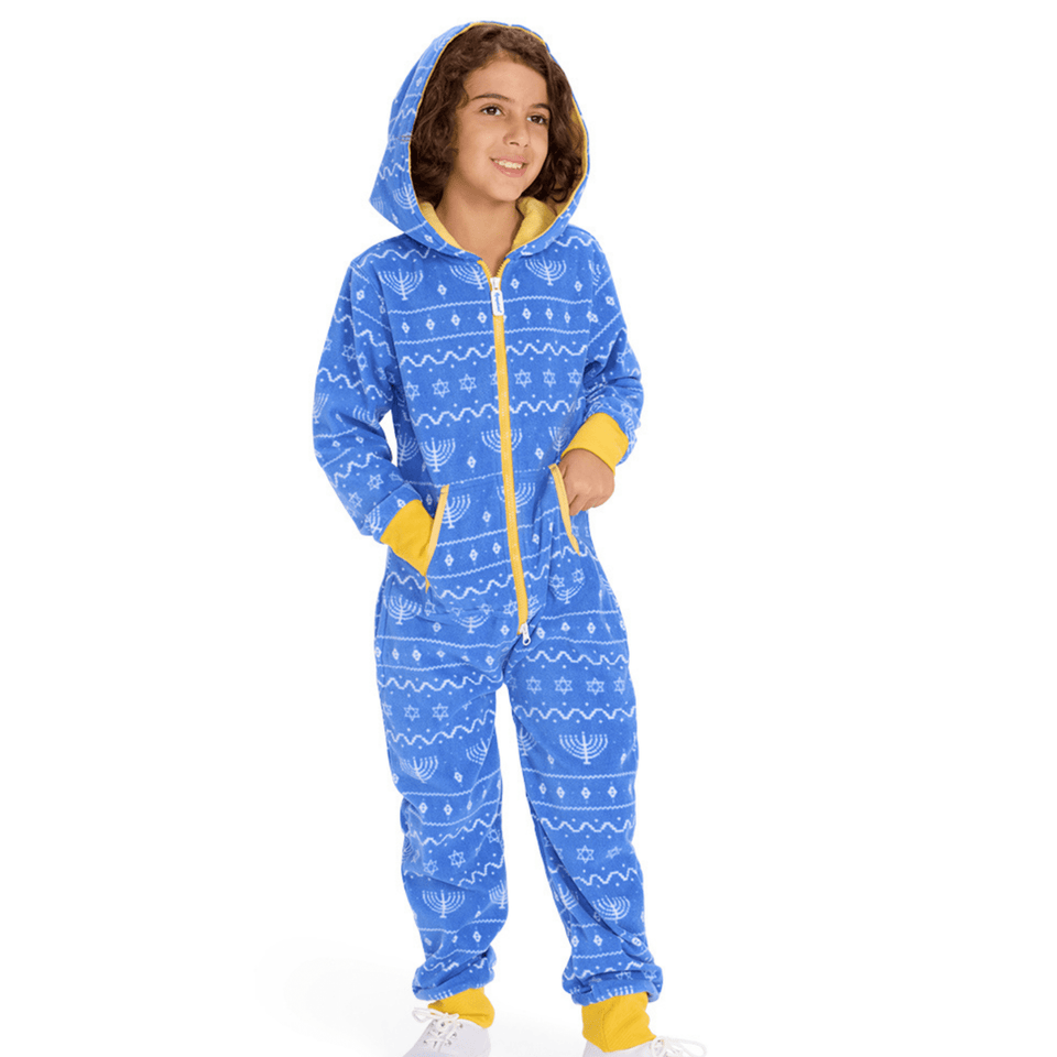 Tipsy Elves - Youth Blue Hanukkah Jumpsuit by Tipsy Elves (Sizes XS - XL) - ModernTribe