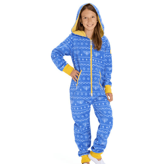 Youth Blue Hanukkah Jumpsuit by Tipsy Elves (Sizes XS - XL)