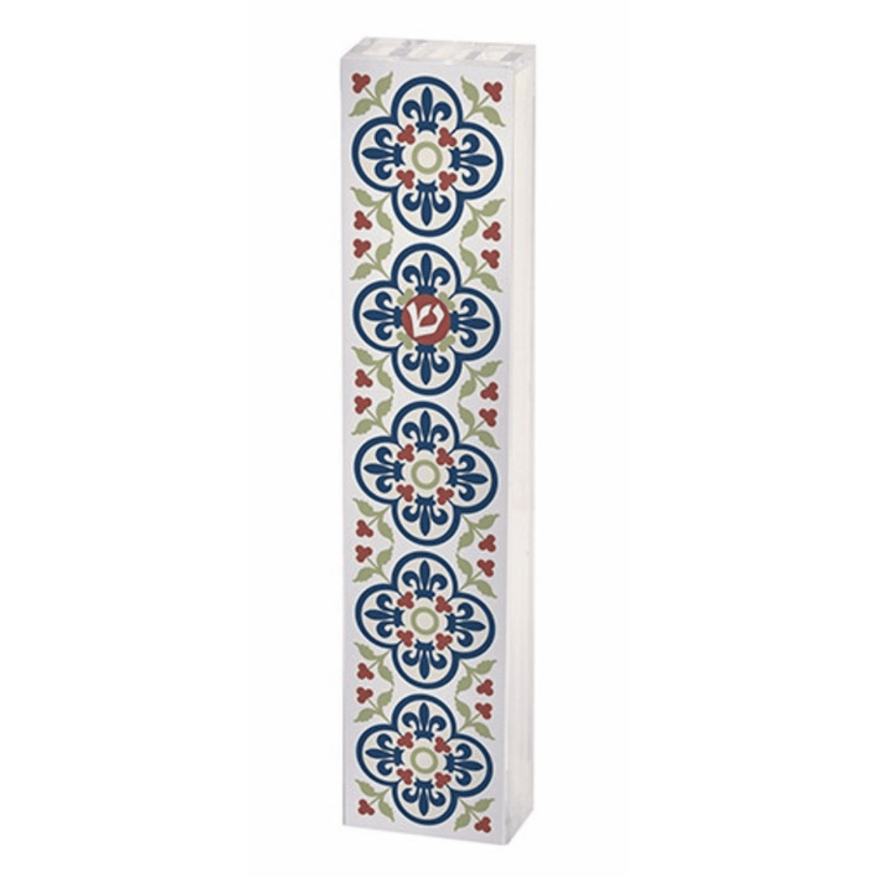 Dorit Judaica - Plexiglass Floral Delight Mezuzah - Navy Blue and Olive - ModernTribe