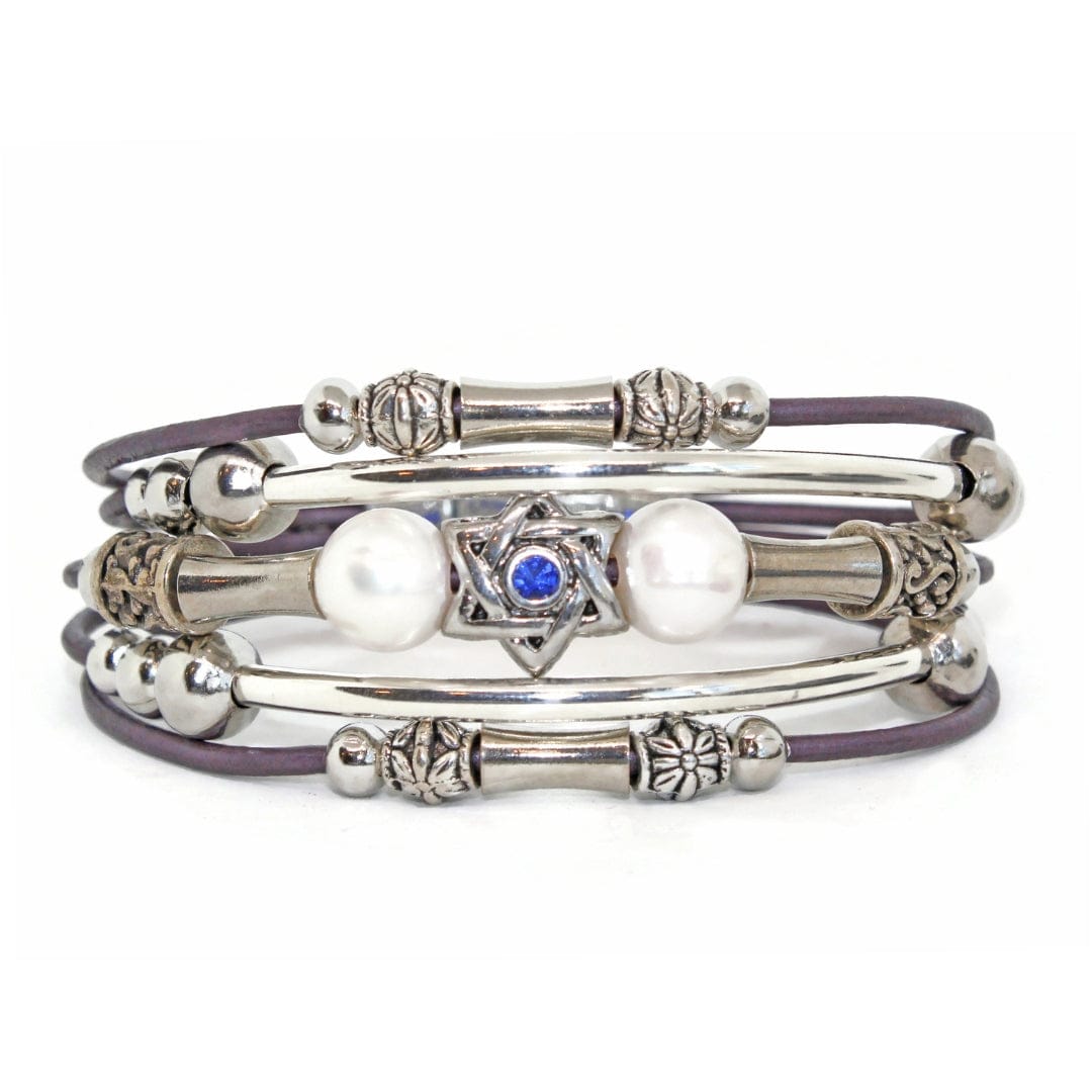 My Tribe by Sea Ranch Jewelry Bracelets Swarovski Star of David Beaded Leather Bracelet - Metallic Purple