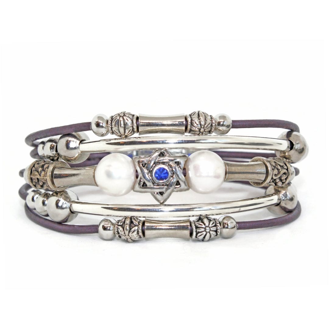My Tribe by Sea Ranch Jewelry - Swarovski Star of David Beaded Leather Bracelet - Metallic Purple - ModernTribe