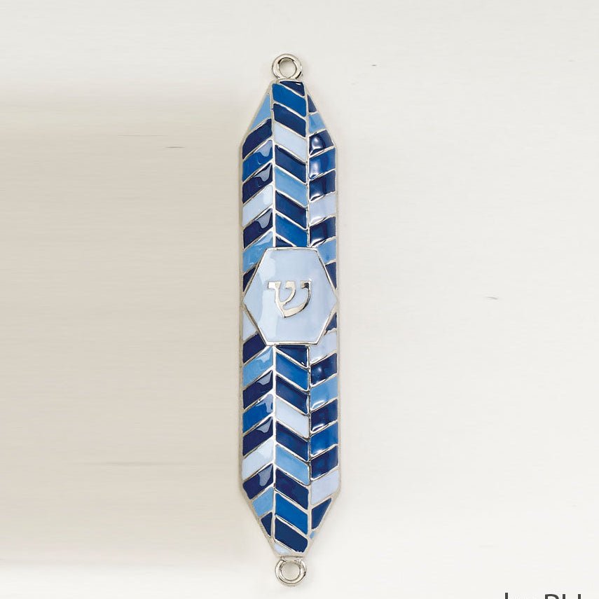 Rite Lite - Geometric Blue Enameled Mezuzah - ModernTribe
