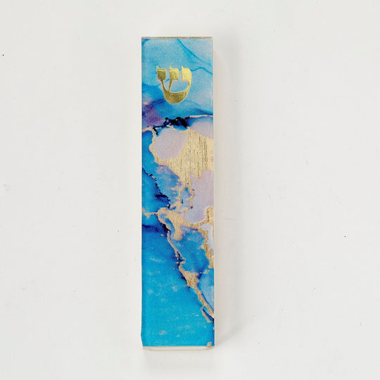 Light Blue Marble Art Glass Mezuzah
