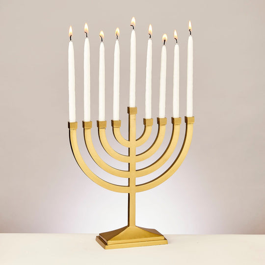 Traditional Menorah - Satin Gold Finish