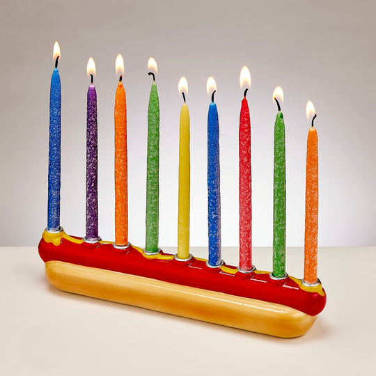 Hand-Painted Hot Dog Ceramic Menorah