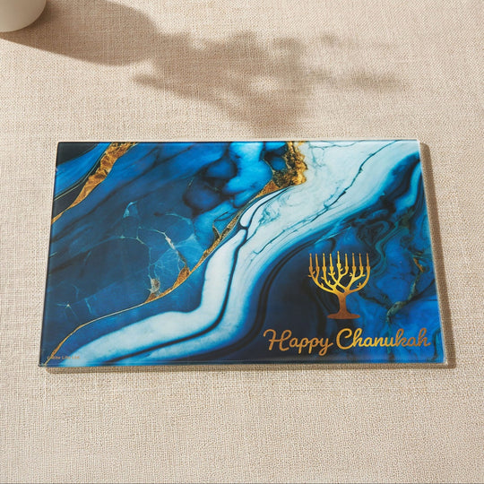 Blue Marble Tempered Glass Menorah Drip Tray
