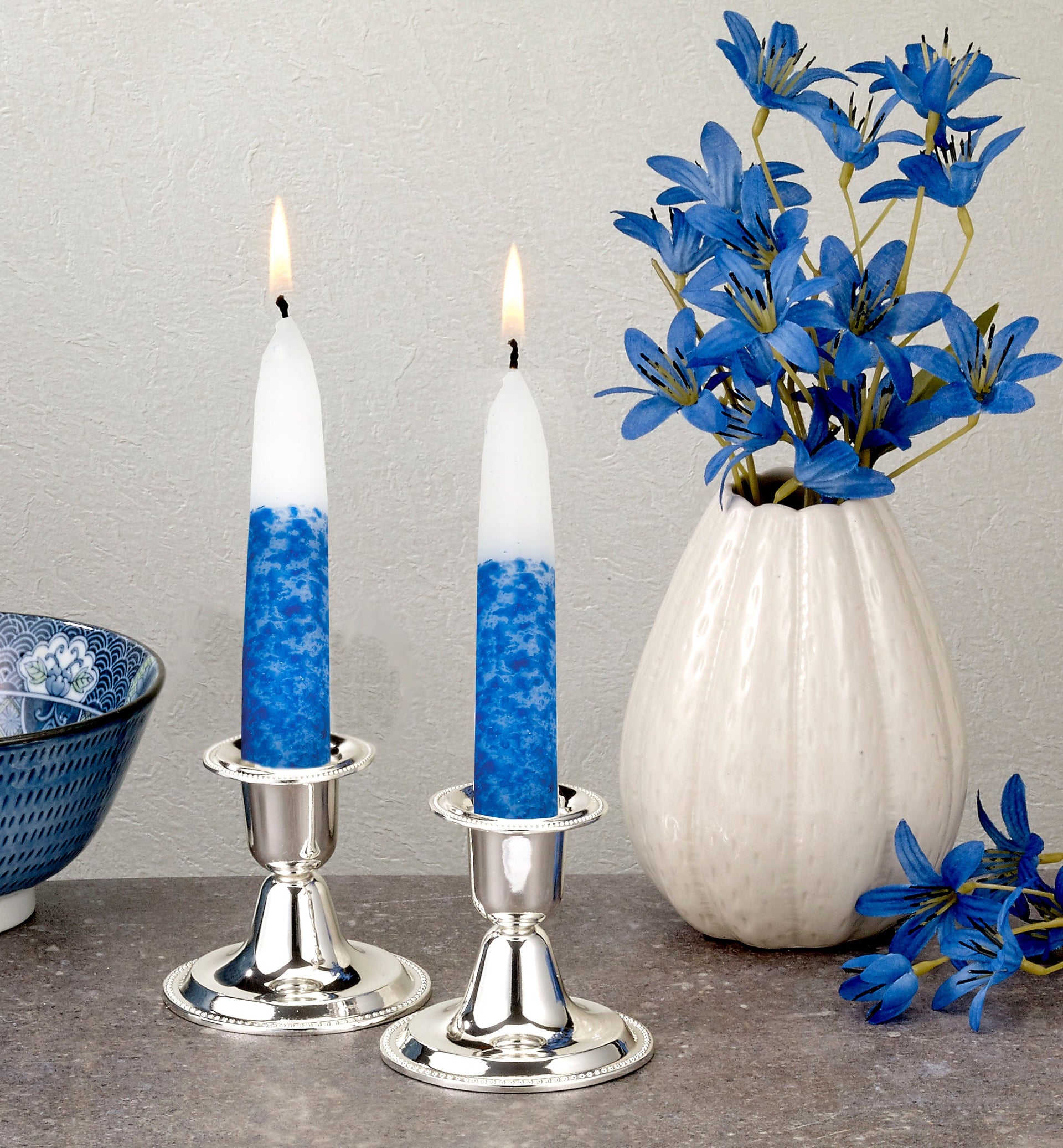 Rite Lite Shabbat Candles Hand-Decorated Blue and White Shabbat Candles | Set of 12