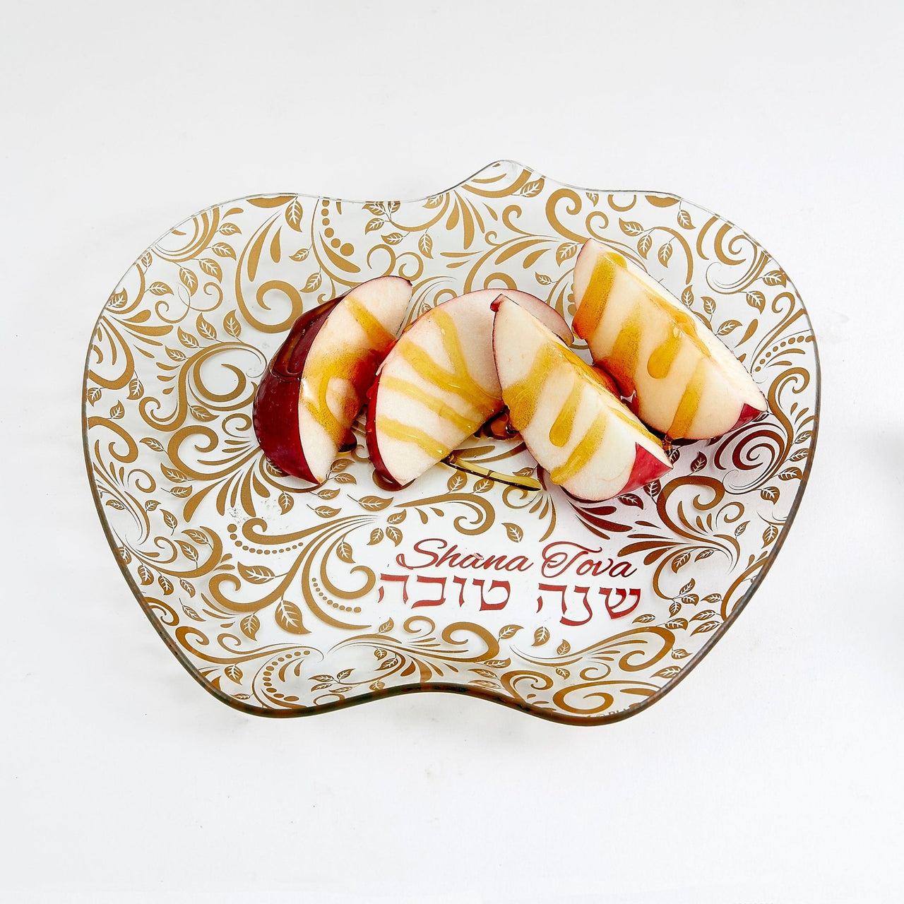 Rite Lite - Red and Gold Glass "Shana Tova" Apple Plate - ModernTribe