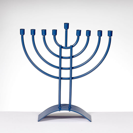 Traditional Steel Menorah with Blue Finish
