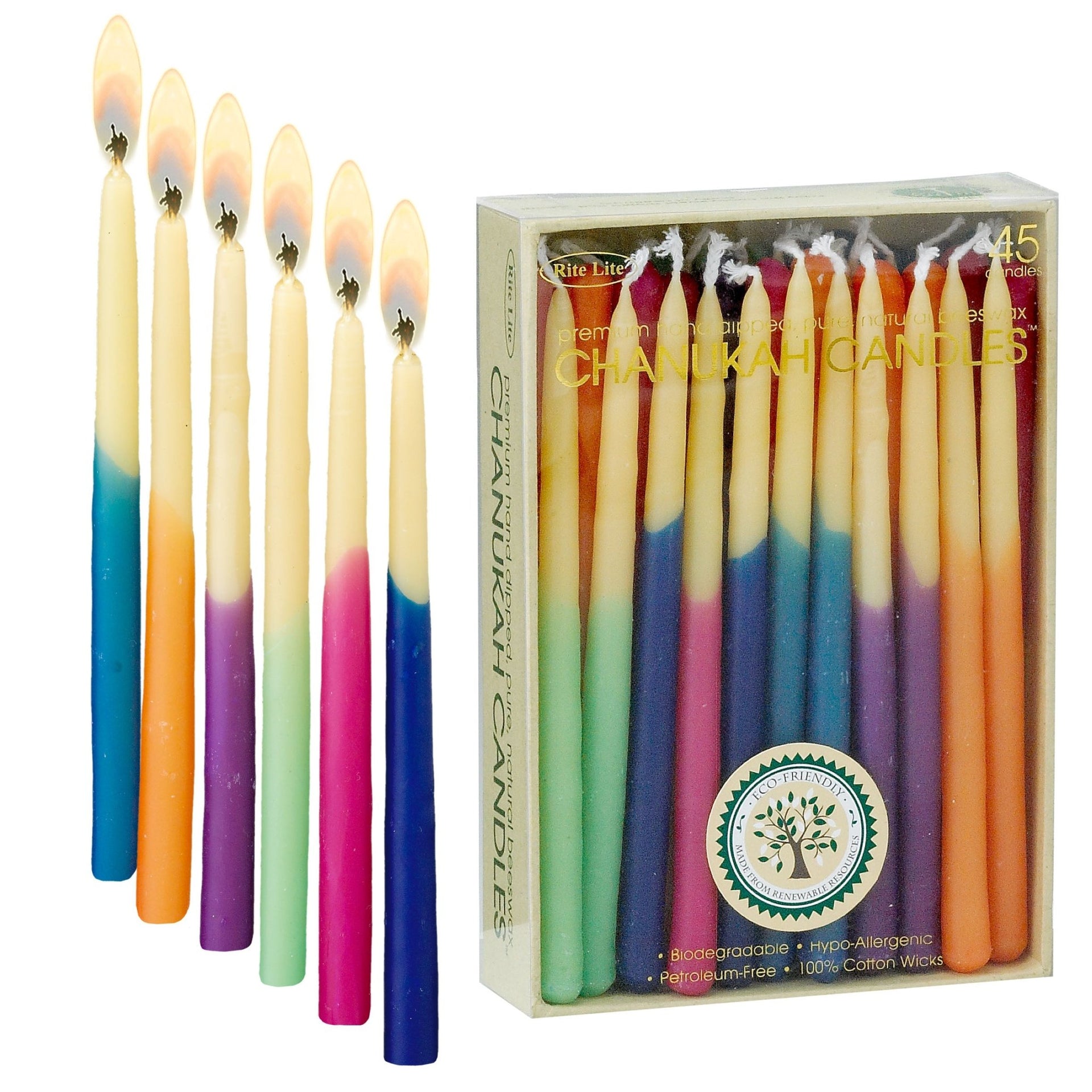 Rite Lite - Hand - Dipped Beeswax Hanukkah Candles, Assorted Colors - ModernTribe