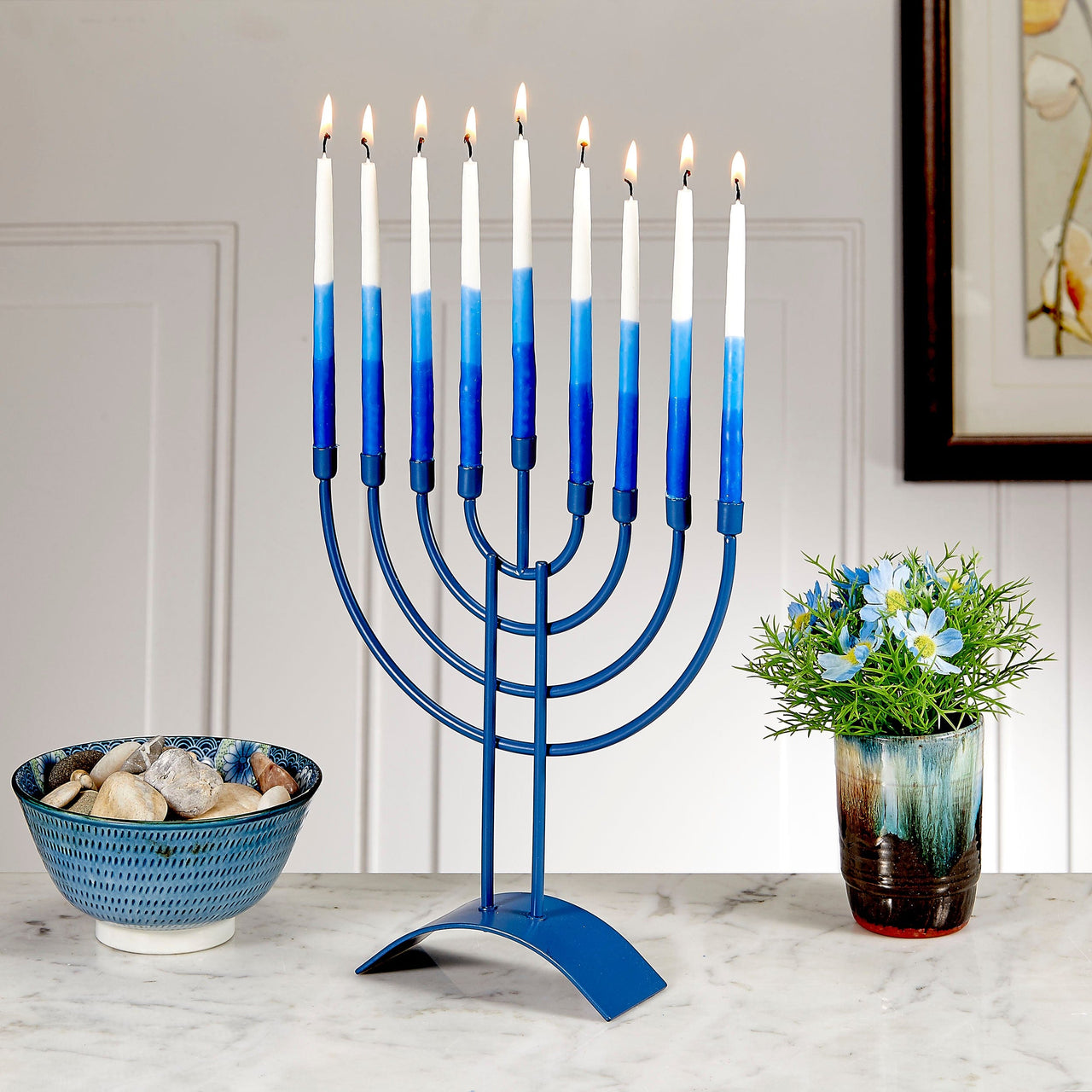 Rite Lite Menorahs Traditional Steel Menorah with Blue Finish