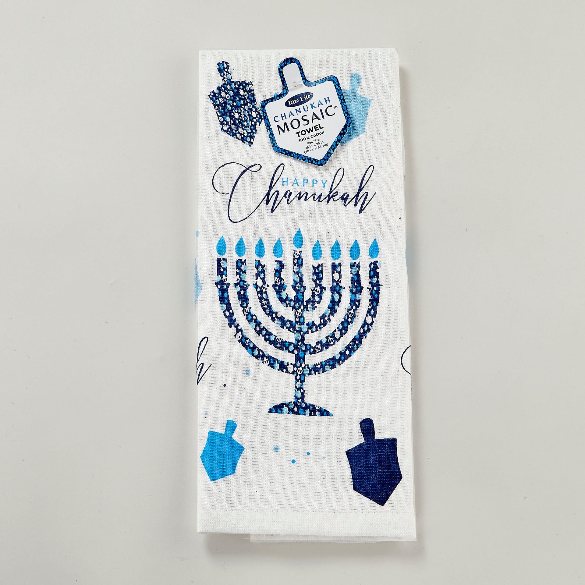 Rite Lite Tea Towels Menorah and Dreidel Mosaic Kitchen Towel