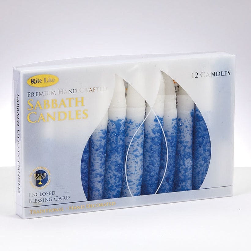 Rite Lite - Hand - Decorated Blue and White Shabbat Candles | Set of 12 - ModernTribe