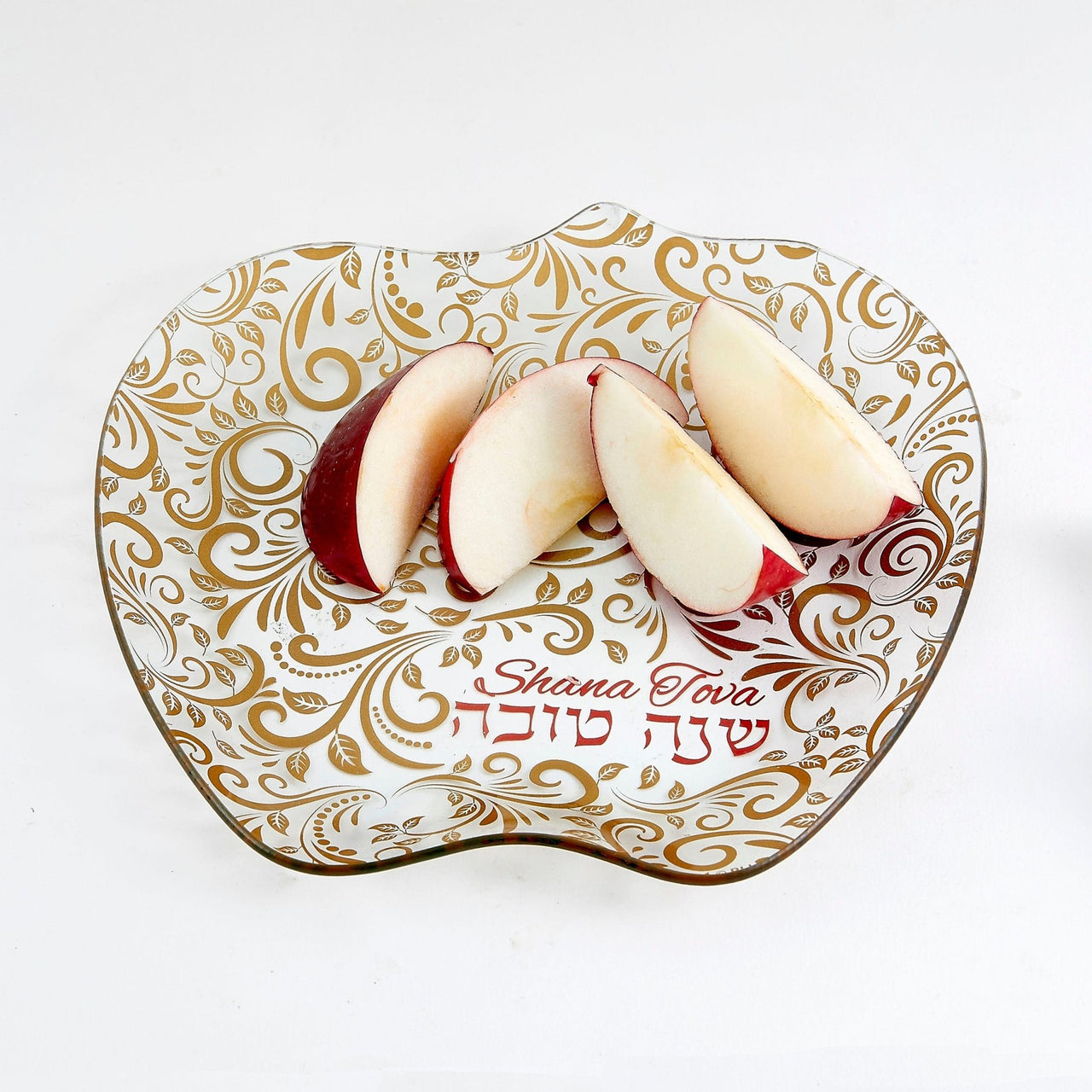 Rite Lite - Red and Gold Glass "Shana Tova" Apple Plate - ModernTribe