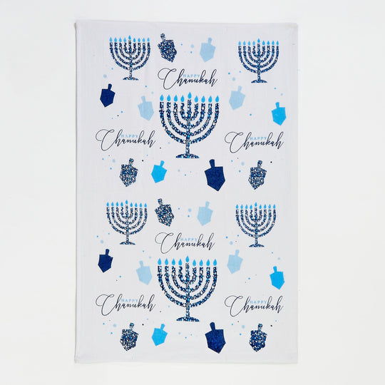 Menorah and Dreidel Mosaic Kitchen Towel