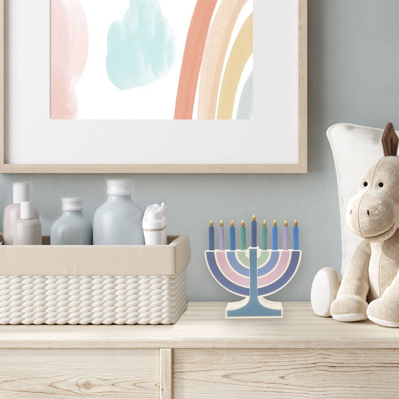 Rite Lite - Mini Wood Menorah With Removable Wooden Candles - Pastel - ModernTribe