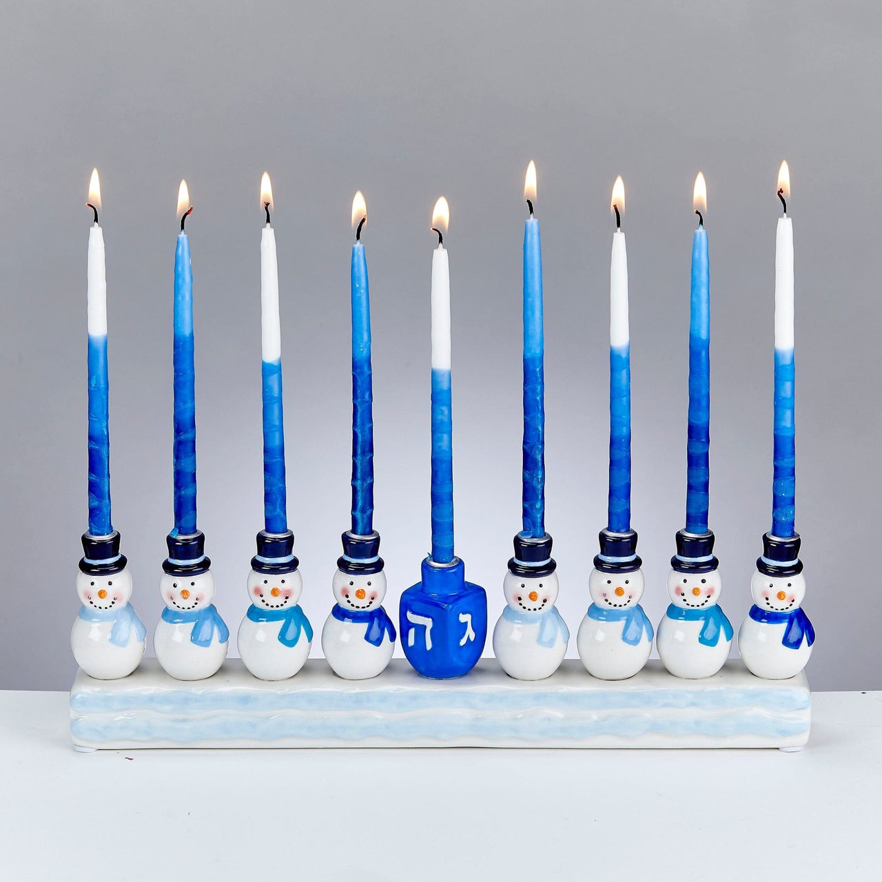 Rite Lite - Hand - Painted Resin Snowmen and Dreidel Menorah - ModernTribe