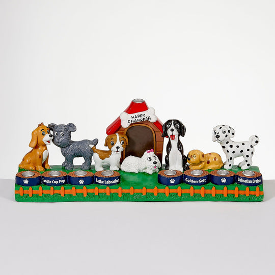 Dog Lovers Hand-Painted Resin Menorah