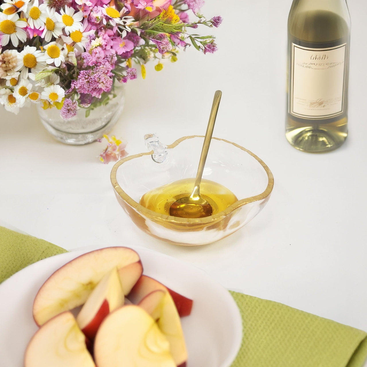 Rite Lite - Apple - Shaped Glass Honey Dish with Gold Accent and Spoon - ModernTribe