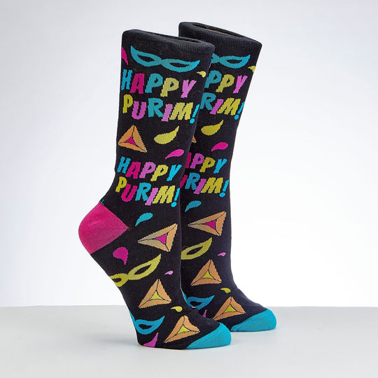 "Happy Purim" Adult Crew Socks