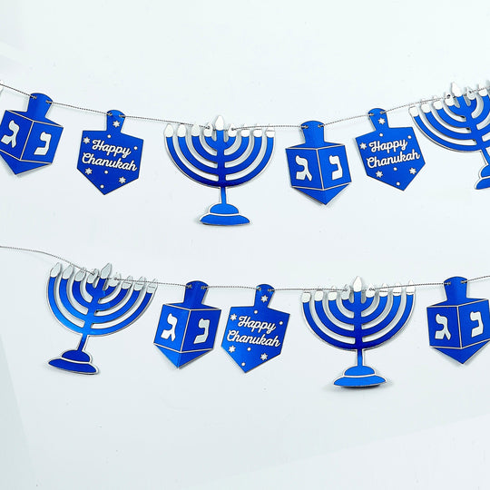 Menorahs and Dreidels Foil Garland - 9 Feet